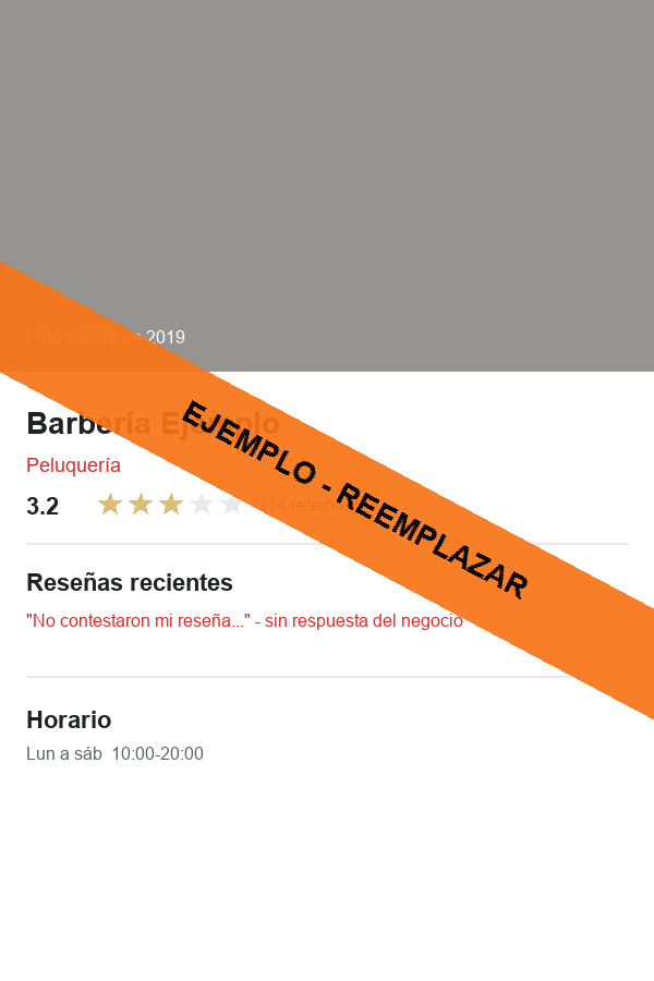 Ejemplo de ficha de Google antes de la optimización: categoría incorrecta, calificación baja y reseñas sin responder